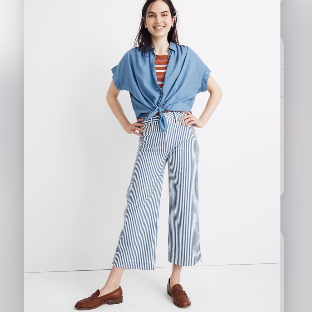 Madewell Emmett Wide-leg Crop Pants in Herringbone Railroad Stripe
